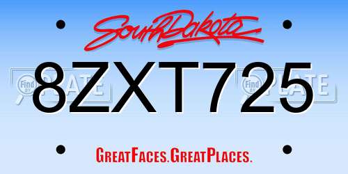 8ZXT725 South Dakota License Plate