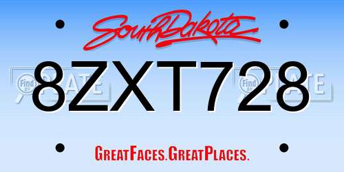 8ZXT728 South Dakota License Plate