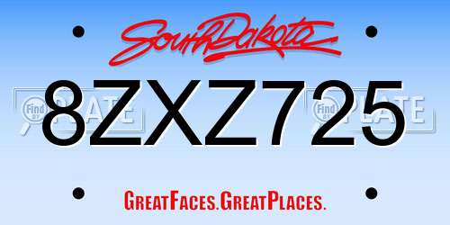 8ZXZ725 South Dakota License Plate