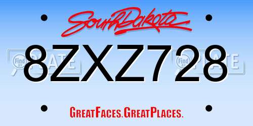 8ZXZ728 South Dakota License Plate