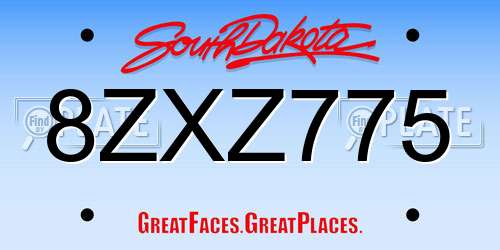 8ZXZ775 South Dakota License Plate