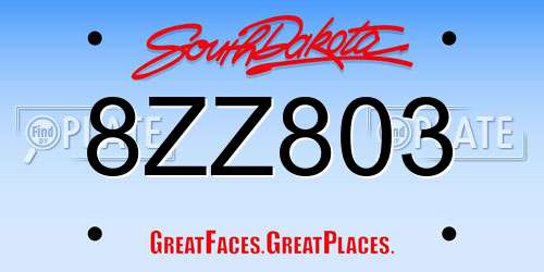 8ZZ803 South Dakota License Plate