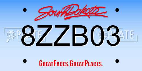 8ZZB03 South Dakota License Plate