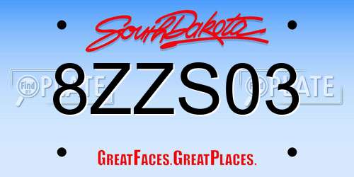 8ZZS03 South Dakota License Plate