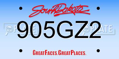 905GZ2 South Dakota License Plate