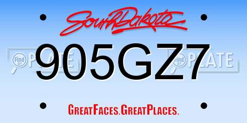 905GZ7 South Dakota License Plate