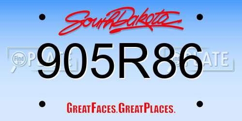 905R86 South Dakota License Plate