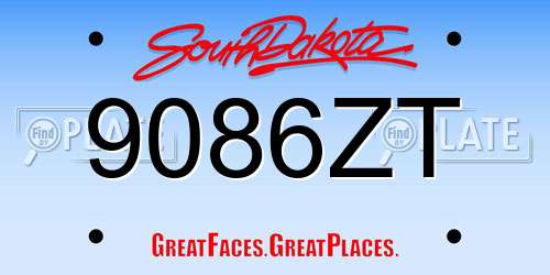 9086ZT South Dakota License Plate