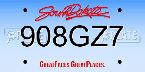 908GZ7 South Dakota License Plate