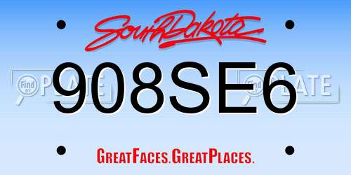 908SE6 South Dakota License Plate