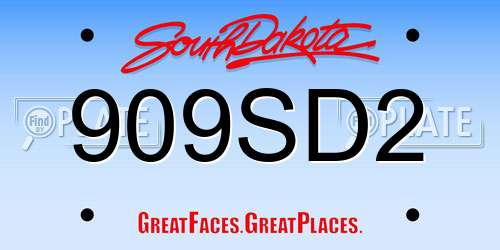 909SD2 South Dakota License Plate