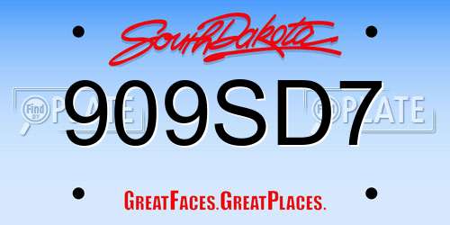 909SD7 South Dakota License Plate