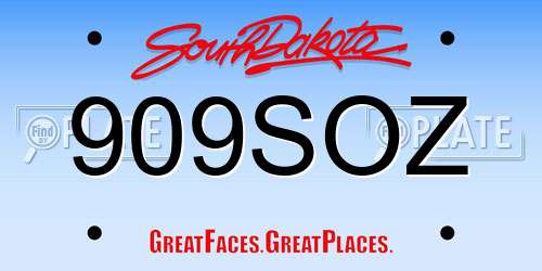909SOZ South Dakota License Plate