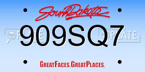 909SQ7 South Dakota License Plate