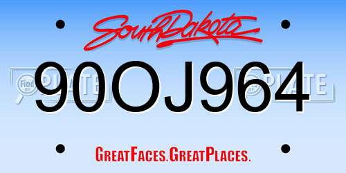 90OJ964 South Dakota License Plate