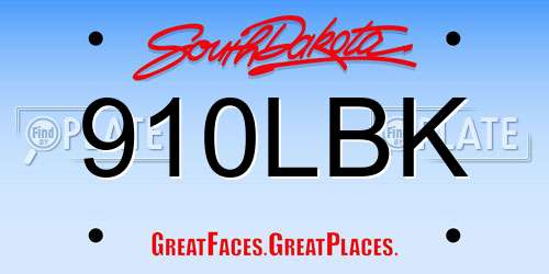 910LBK South Dakota License Plate