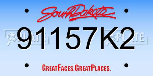 91157K2 South Dakota License Plate