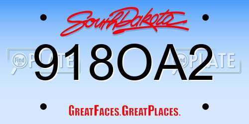 918OA2 South Dakota License Plate