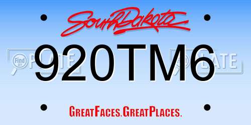 920TM6 South Dakota License Plate