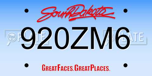 920ZM6 South Dakota License Plate