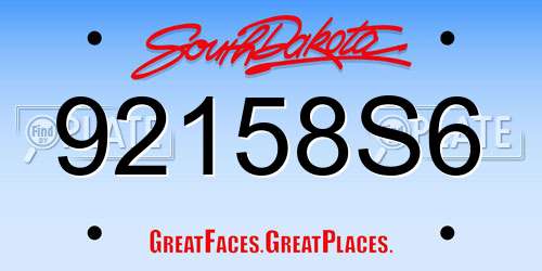 92158S6 South Dakota License Plate