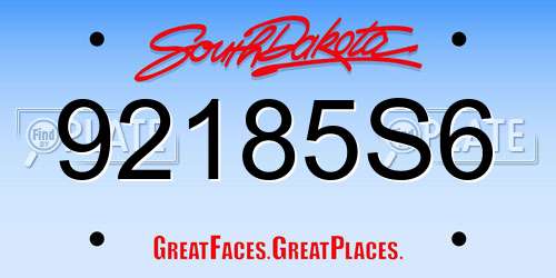 92185S6 South Dakota License Plate