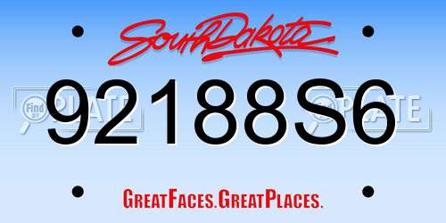 92188S6 South Dakota License Plate