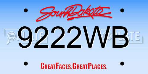 9222WB South Dakota License Plate