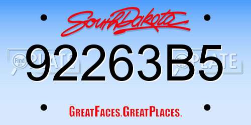 92263B5 South Dakota License Plate