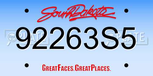 92263S5 South Dakota License Plate