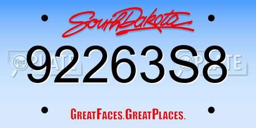 92263S8 South Dakota License Plate