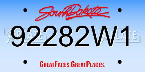 92282W1 South Dakota License Plate