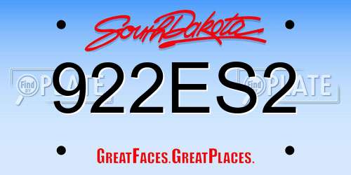 922ES2 South Dakota License Plate