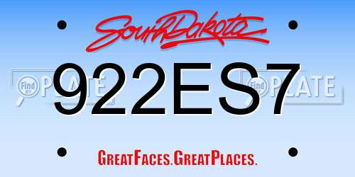 922ES7 South Dakota License Plate