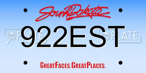 922EST South Dakota License Plate