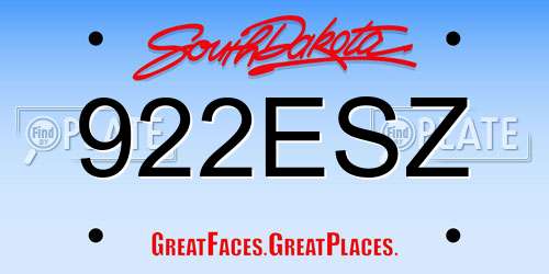 922ESZ South Dakota License Plate