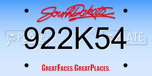 922K54 South Dakota License Plate