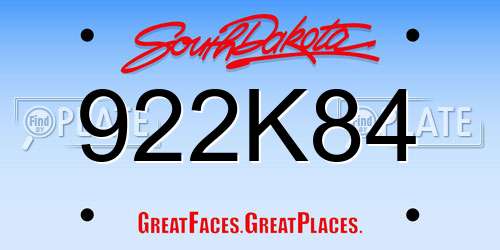 922K84 South Dakota License Plate