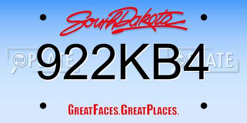 922KB4 South Dakota License Plate