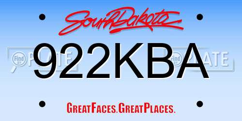 922KBA South Dakota License Plate