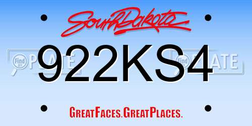 922KS4 South Dakota License Plate