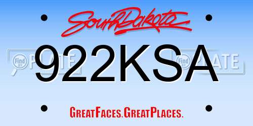 922KSA South Dakota License Plate