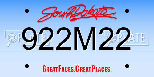 922M22 South Dakota License Plate