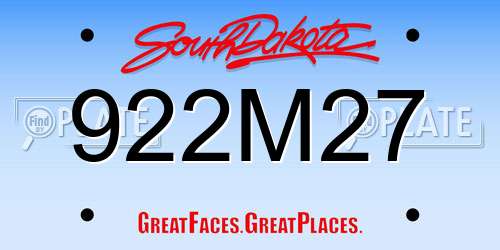 922M27 South Dakota License Plate