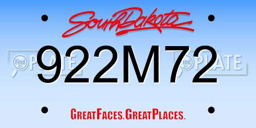 922M72 South Dakota License Plate
