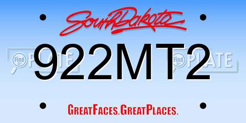 922MT2 South Dakota License Plate