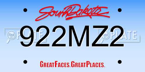 922MZ2 South Dakota License Plate