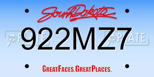 922MZ7 South Dakota License Plate