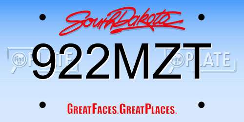922MZT South Dakota License Plate