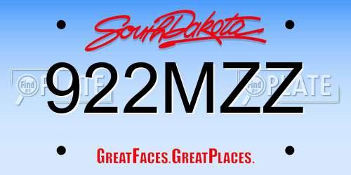 922MZZ South Dakota License Plate